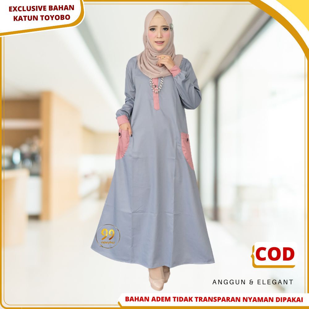 Baju Gamis Wanita Terbaru Kekinian Kombinasi dua Warna Bahan Katun Toyobo Terbaru Premium B13