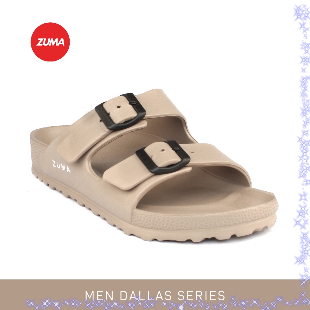 Zuma Men Dallas 5 Almond, Sandal Slop Pria Karet Slip On Polos, Coklat