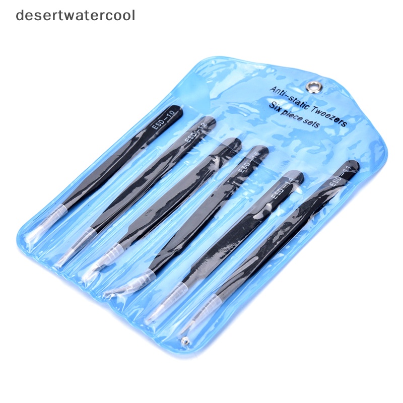 Deid Hot 6Pcs ESD Pinset Presisi Aman Stainless Steel Anti Statis Alat Pemeliharaan Martijn