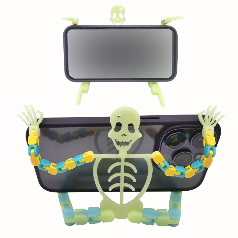 Halloween Dressing Skeleton Halloween Novelty Luminous Human Skeleton Toy/Kreatif DIY Neon Tengkorak Mainan Dengan Stand Ponsel/Anti-Stres Blok Bangunan Hadiah Paty/