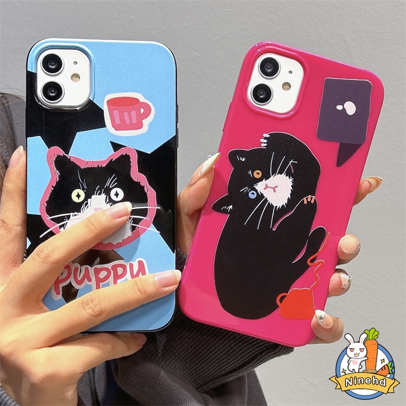 IPHONE Casing Ponsel Lembut Glossy Kucing Lucu Kompatibel Untuk Iphone14 13 12 11 Pro Max X Xr Xs Max 87 6 6s Plus Se2020Lensa Lubang Besar Shockproof Matte Bumper Anti-drop Soft TPU Back Cover