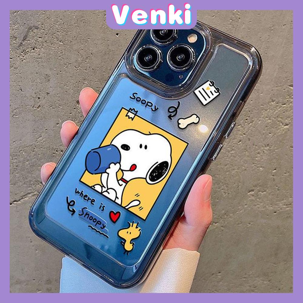 VENKI - Untuk iPhone 11 Case Clear Space Hard Acrylic Case Shockproof Protection Camera Lucu Kartun Anjing Putih Telinga Hitam Kompatibel dengan iPhone 14 13 Pro Max iPhone 12 Pro Max XR 7