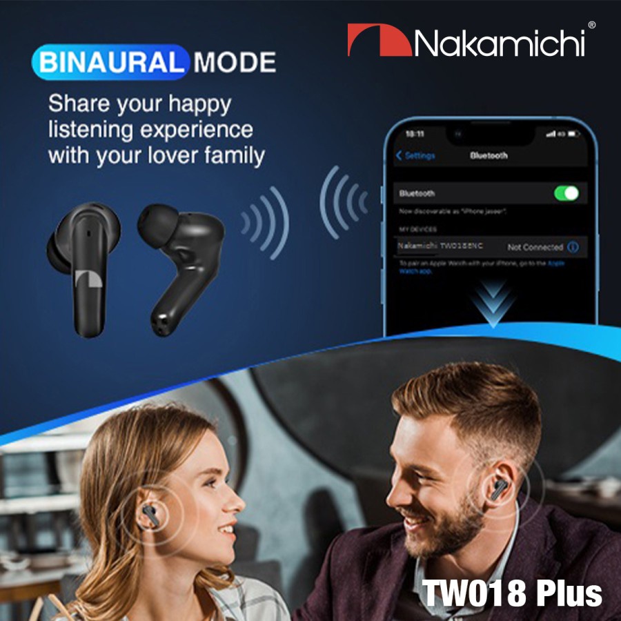 NAKAMICHI Headset TWS Bluetooth Wireless TW018ENC Plus / TW018ENC+ Earphone Earbuds LED Display Wireless Charging