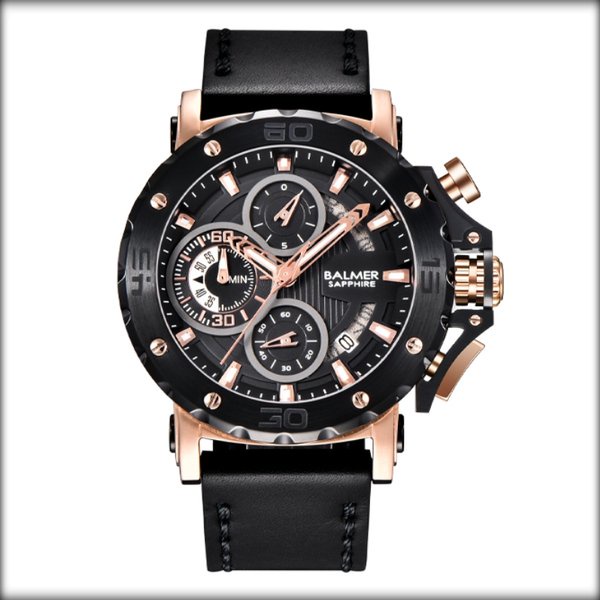 Original 100% Jam Tangan Pria Balmer 7975 B.7975 B-7975MC Hitam Rose Kulit Chonograph Sapphire Garan