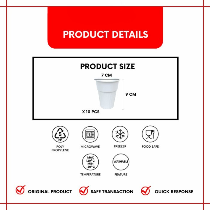 YOSHIKAWA GELAS PLASTIK GL202 200ml Gelas Minum Set isi 10 Buah PUTIH