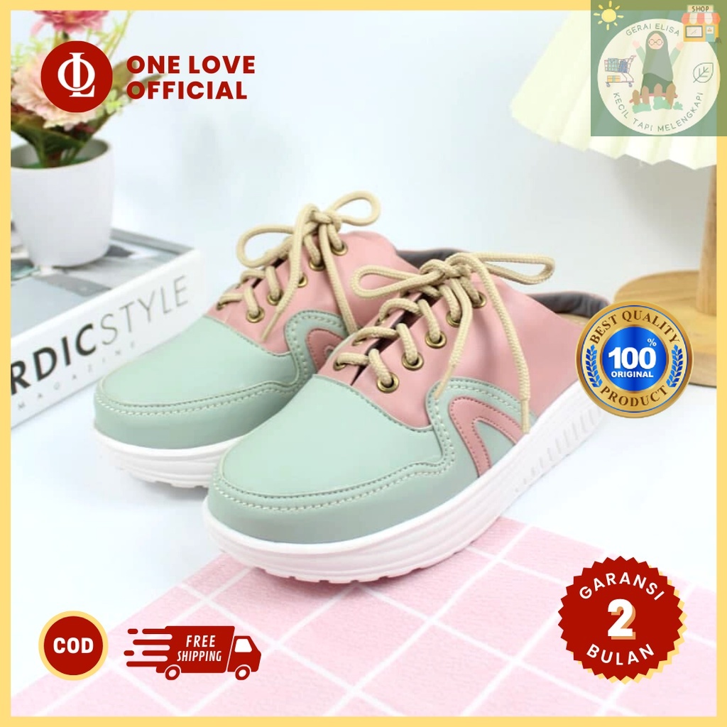 Sepatu Sneakers Wanita One Love ALISHA Hak Tinggi 3-5 Cm Warna Salem Mocca Biru Putih Ukuran 36 Samp