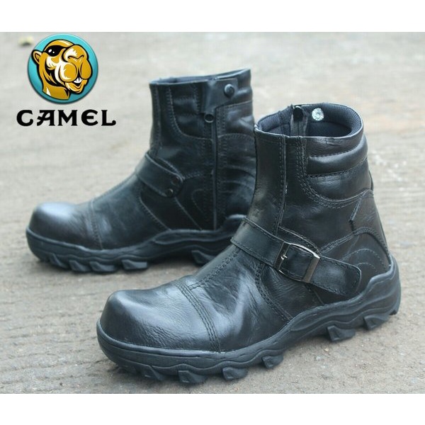 Sepatu Kulit Boots Pria Work Safety Camel Gesper PREMIUM.