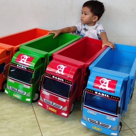 Sale Mobil miniatur truk tronton oleng kayu besar truck oleng mobilan truk - Biru Termurah
