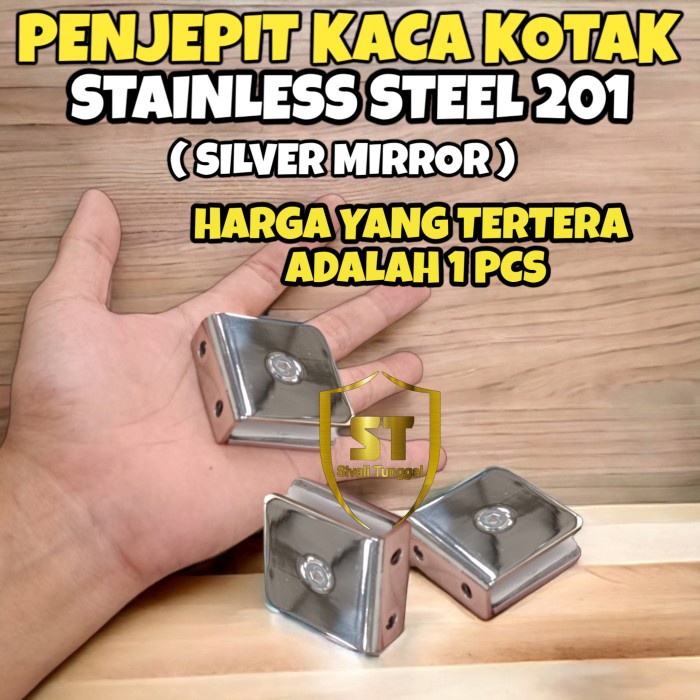 PENJEPIT KACA KOTAK STAINLESS 201 | BRACKET KACA 0°