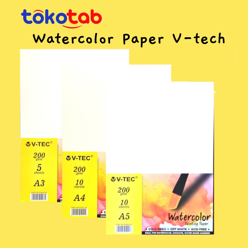 

Tokotab - Watercolor Paper V-tec A5 A4 A3 200 GSM Watercolor Paper Cold Press Painting Paper