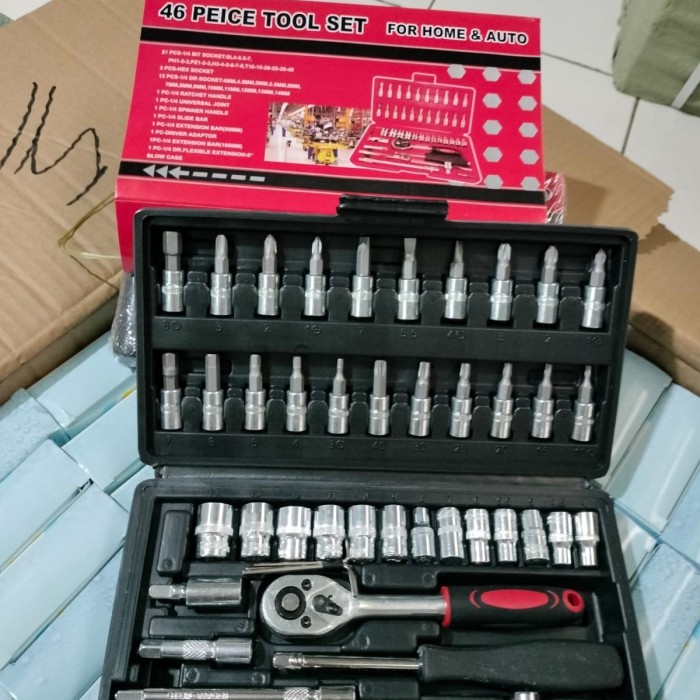 Kunci Sok 46 pcs Obeng Shock Tool Kit Set 46in1 Kunci Socket Set 46pcs