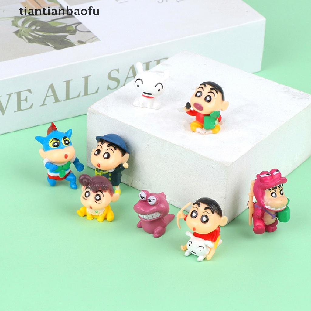 [tiantianbaofu] 8pcs Crayon Shin-Chan Boneka Tokoh Anime Lucu Model Desktop Ornamen Mobil Dekorasi Rumah Mainan Anak Rumah Boneka Boneka Mikro Landscape Ornamen Dekorasi Kue Insert Boutiqu