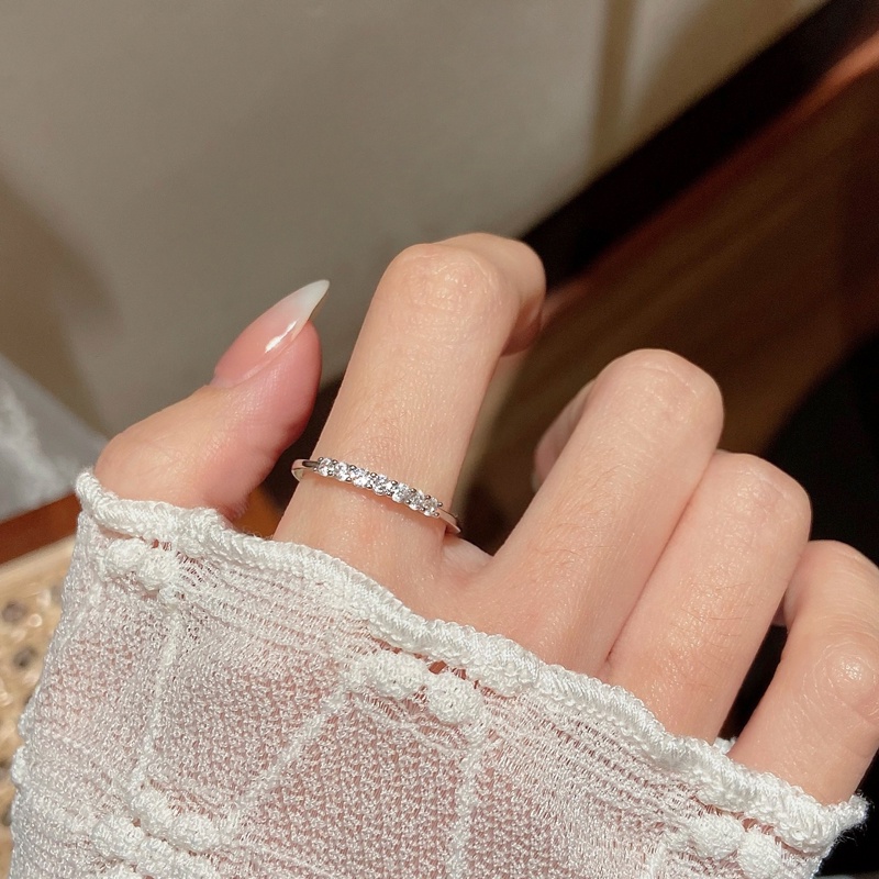 Papaozhu Chic Perak Bersinar Manik-Manik Kristal Cinta Hati Cincin Untuk Wanita Perempuan Mewah Berkilauan Peach Jari Manset Rings Engagement Finger Accessories