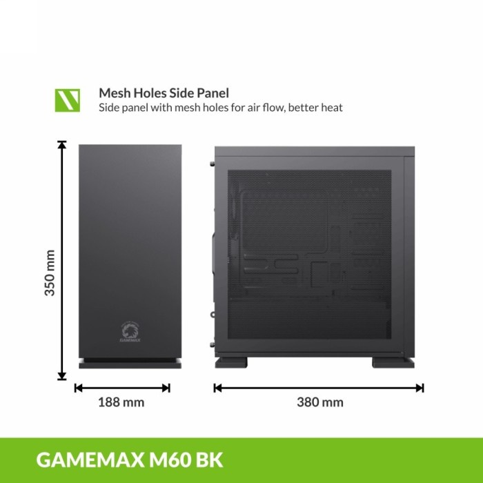 Casing GameMax M60 Black Dual Mesh mATX Gaming PC Case