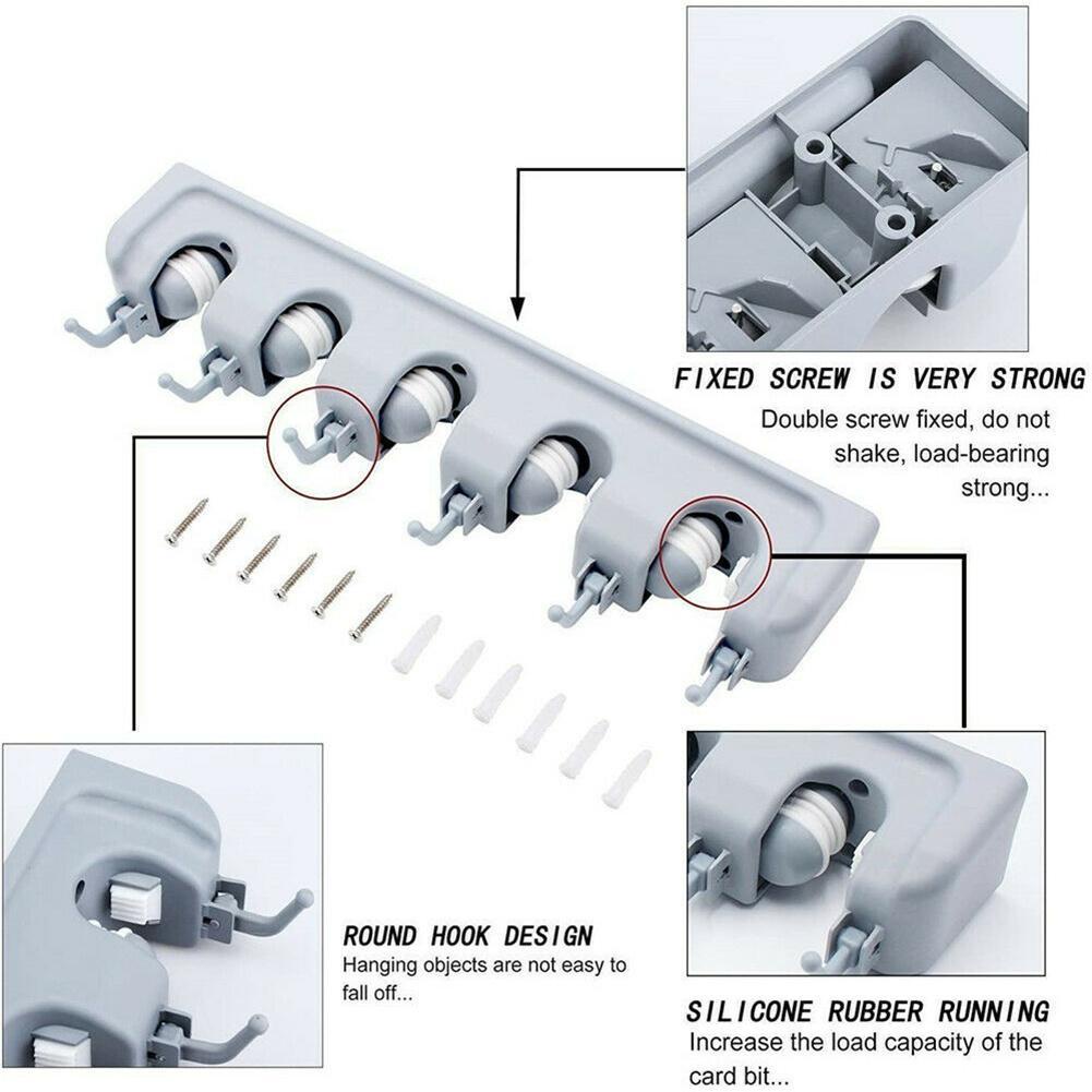 Gantungan Sapu Alat Pel Dan Kain Pel Dengan Hook 5 slot/ Magic Holder Broom And Mop Hanger