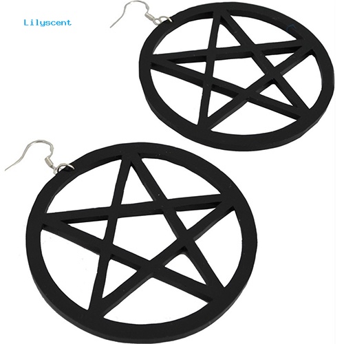 Lilyscent Punk Vintage Besar Berongga Pentacle Bulat Menjuntai Statement Earrings Ear Studs