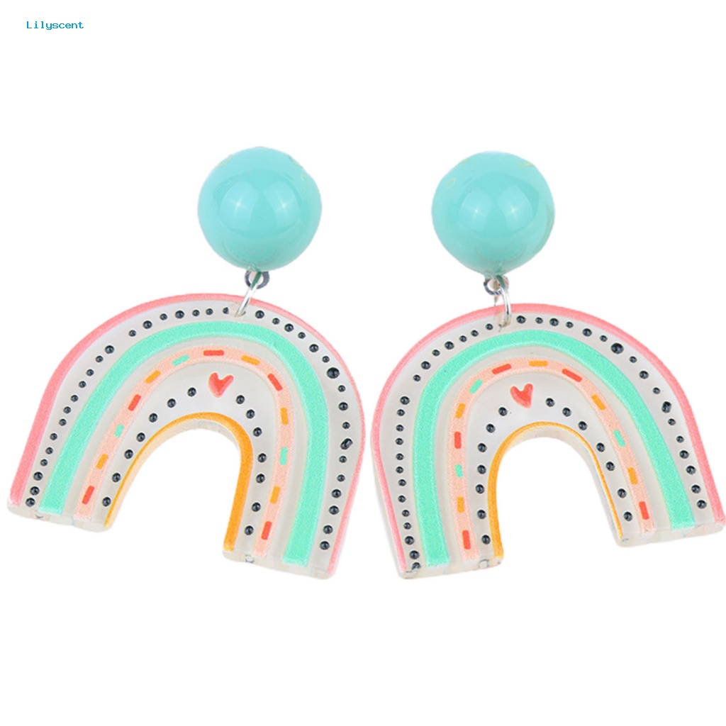 Lilyscent 1pasang Anting Tetes Pelangi Yang Indah Untuk Bar Acrylic Ringan Awan Pelangi Menjuntai Drop Earrings Tepi Halus