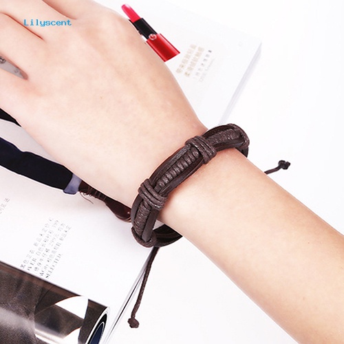 Lilyscent Wanita Pria Klasik Rajutan Kulit Bangle Gelang Cuff Bracelet Punk Perhiasan