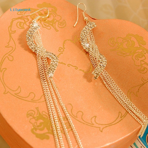 Lilyscent Fashion Wanita Bentuk S Jumbai Panjang Berlian Imitasi Kait Menjuntai Anting Linear