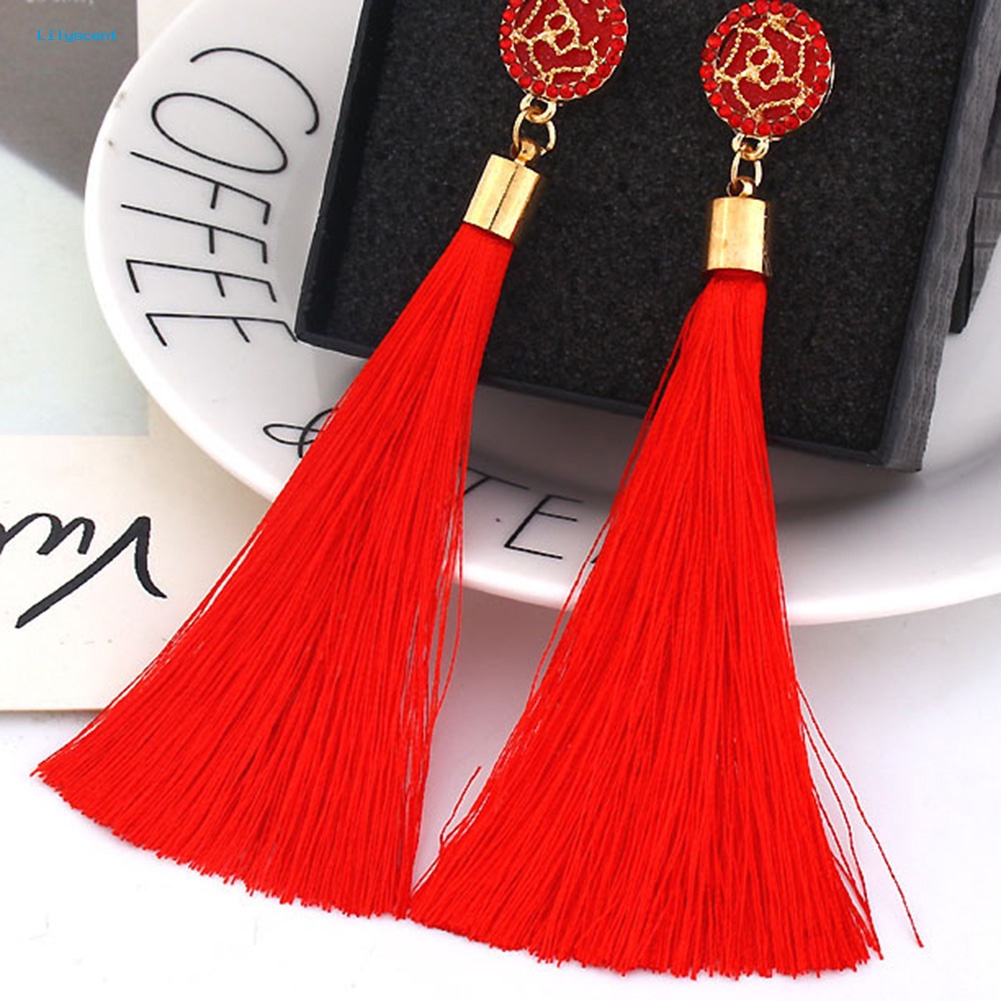 Lilyscent Bohemian Etnik Bunga Rumbai Panjang Menjuntai Statement Earrings Wanita Perhiasan Hadiah