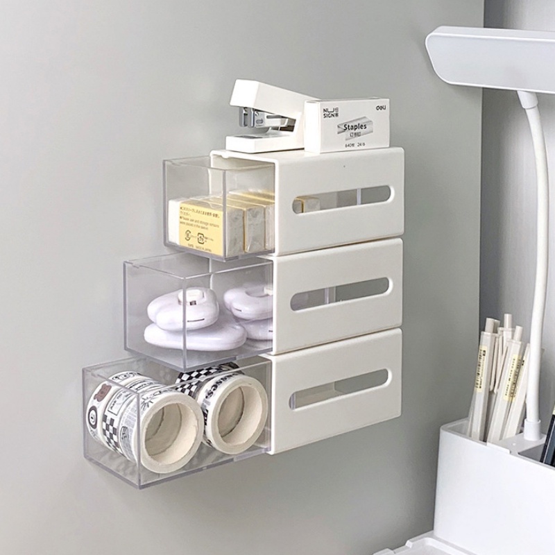 Kotak Penyimpanan Tali Kepala Swab Katun Tempel Dinding Kamar Mandi/Asrama Kotak Penyimpanan Teleskopik Non-Pukul Untuk Kosmetik Siswa Organizer Alat Tulis