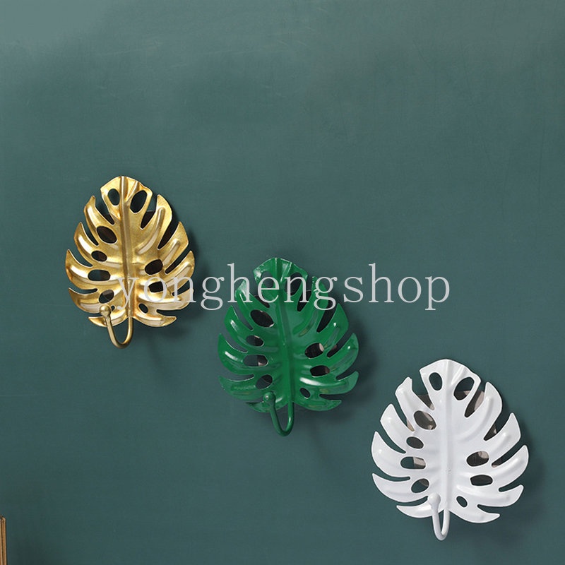 Nordic Ins Style Leaf Shaped Hook Self-adhesive Logam Dinding Dipasang Kunci Kait Gantungan Baju Dekorasi Kamar Organizer Rumah Rak Penyimpanan