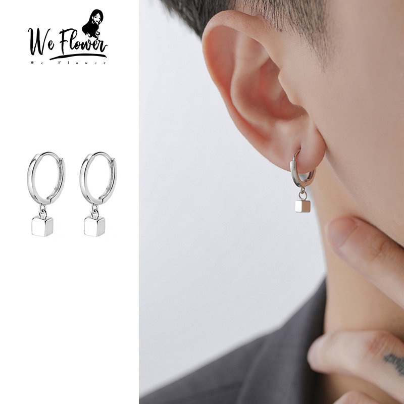 Kami Bunga Punk S925 Perak Kubus Kecil Pesona Hoop Anting Untuk Pria Wanita Gaya Lingkaran Bulat Anting-Anting Sederhana Fashion Telinga Perhiasan Aksesoris