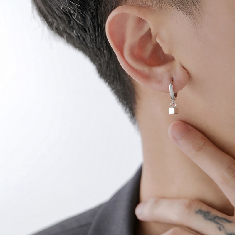 Kami Bunga Punk S925 Perak Kubus Kecil Pesona Hoop Anting Untuk Pria Wanita Gaya Lingkaran Bulat Anting-Anting Sederhana Fashion Telinga Perhiasan Aksesoris