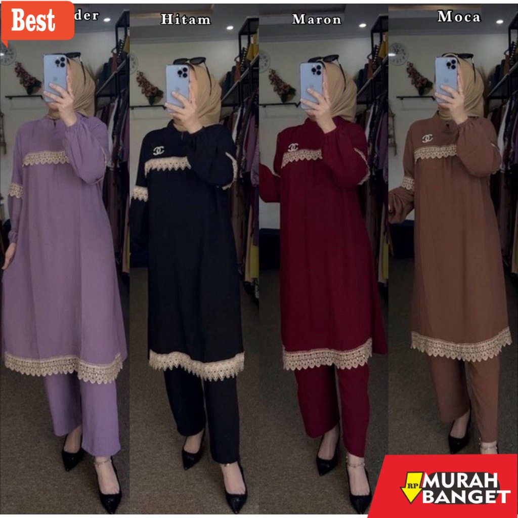 Tunik jumbo terbaru untuk wanita- (COD)NEW SETELAN TUNIK CRINKLE RENDA TERBARU/SETELAN WANITA DEWASA