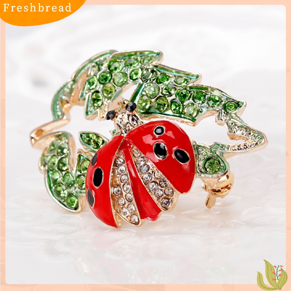 &lt; Freshbread &gt; Fashion Wanita Berlian Imitasi Ladybird Bentuk Daun Bros Pin Gaun Syal Aksesori