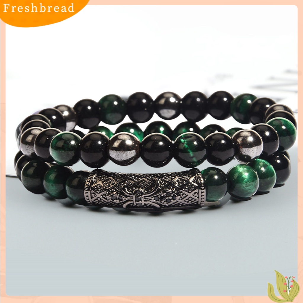 &lt; Freshbread &gt; Beads Bracelet Double Layer Metal Buckle Stitching Triple Protection Manik-Manik Tali Elastis Membawa Keberuntungan Kemakmuran Kebahagiaan Hadiah Gelang Penyembuhan Mata Harimau Imitasi Alami