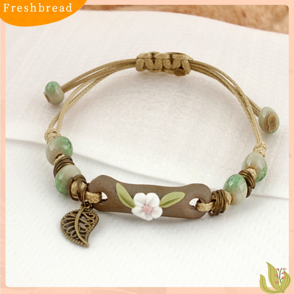 &lt; Freshbread &gt; Fashion Wanita Bunga Daun Porselen Pesona Anyaman Gelang Adjustable Perhiasan Hadiah