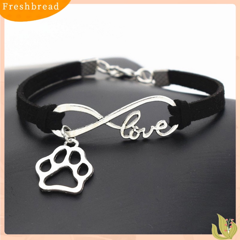 &lt; Freshbread &gt; Wanita Unisex Bergaya Paw Pendant Infinity Cinta Kulit Imitasi Buatan Tangan Gelang