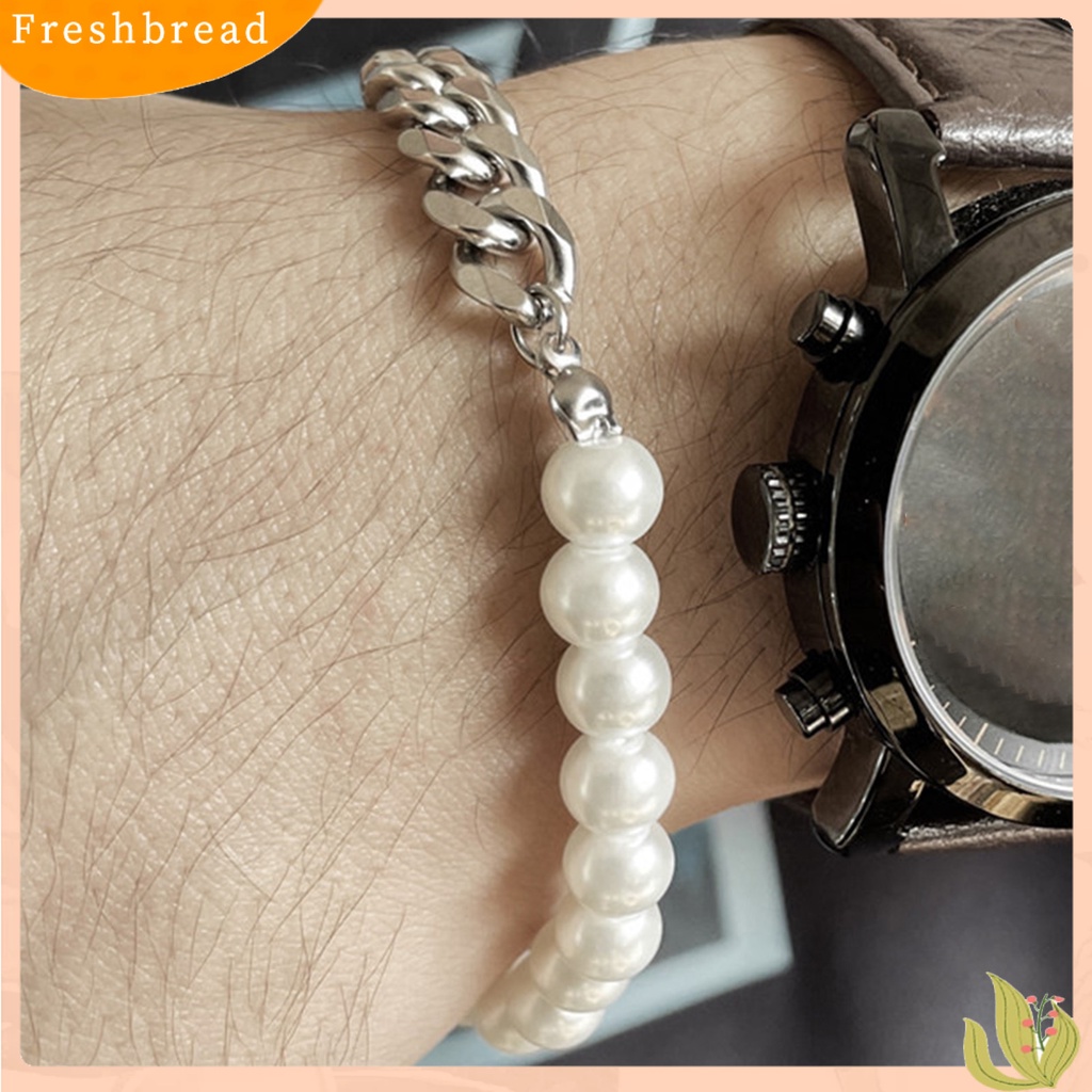 &lt; Freshbread &gt; Pria Gelang Penampilan Sederhana Hip-hop Perhiasan Fashion Mutiara Imitasi Rantai Kuba Splicing Bangle Untuk Kehidupan Sehari-Hari