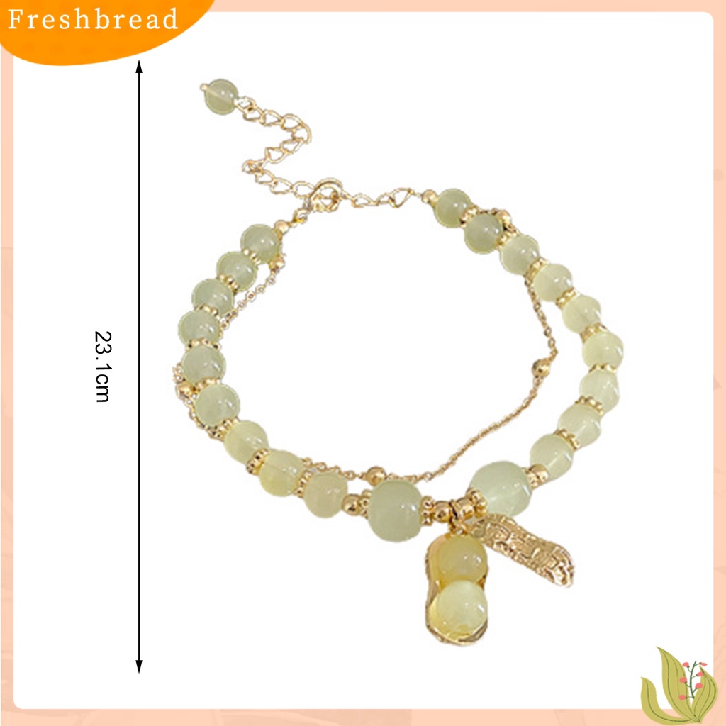 &lt; Freshbread &gt; Wanita Gelang Double-layers Beaded Faux Crystal Golden Link Rantai Adjustable Peanut Pendant Ladies Bangle Perhiasan Fashion