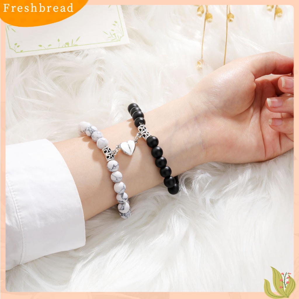 &lt; Freshbread &gt; 2Pcs Gelang Unisex Manik-Manik Hati Pria Wanita Batu Buram Anti Luntur Bangles Untuk Pacaran