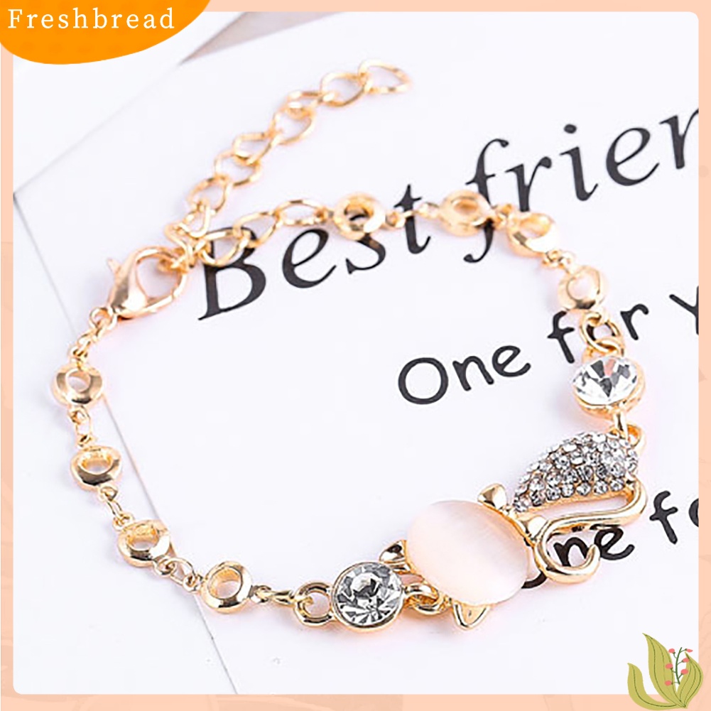 &lt; Freshbread &gt; Wanita Fashion Paduan Berlian Imitasi Kucing Rantai Pesona Gelang Bangle Perhiasan Hadiah