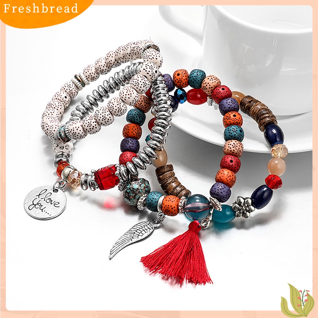 &lt; Freshbread &gt; 4pcs/Set Gelang Wanita Gaya Bohemian Manik-Manik Vintage Rantai Tangan Rumbai Untuk Hadiah