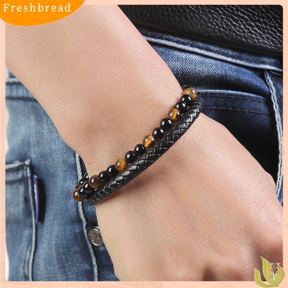 &lt; Freshbread &gt; Fashion Pria Manik-Manik Batu Alam ic Gesper Gelang Bangle Perhiasan Hadiah