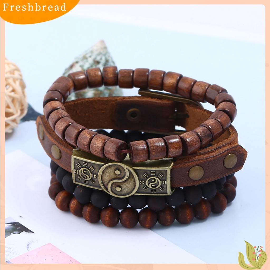 &lt; Freshbread &gt; 4Pcs/Set Gelang Manik-Manik Simple Multi-layer Mudah Digunakan Gelang Kulit Tai Chi Untuk Rumah