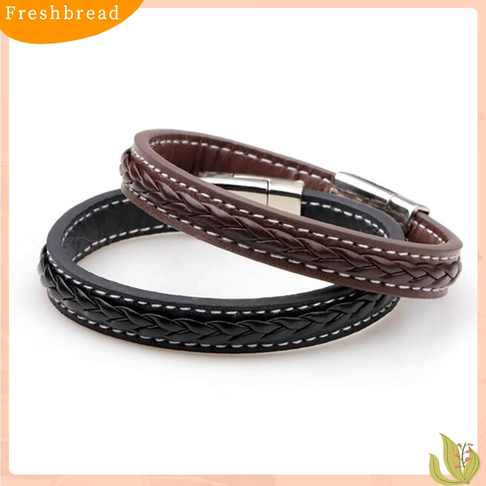 &lt; Freshbread &gt; Fashion Pria Warna Solid Dikepang ic Gesper Gesper Cuff Gelang Bangle Hadiah