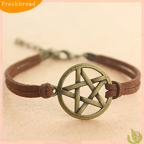 &lt; Freshbread &gt; Gelang Tali Kulit Imitasi Berlapis Lingkaran Bintang Berongga Wanita Vintage Misteri