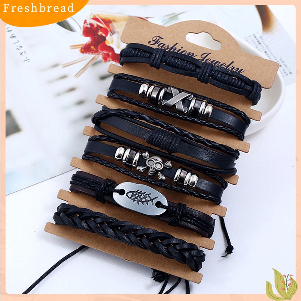 &lt; Freshbread &gt; 6Pcs/Set Gelang Multilayer Tali Vintage Kulit Imitasi Lembut DIY Punk Bangle Untuk Pacaran