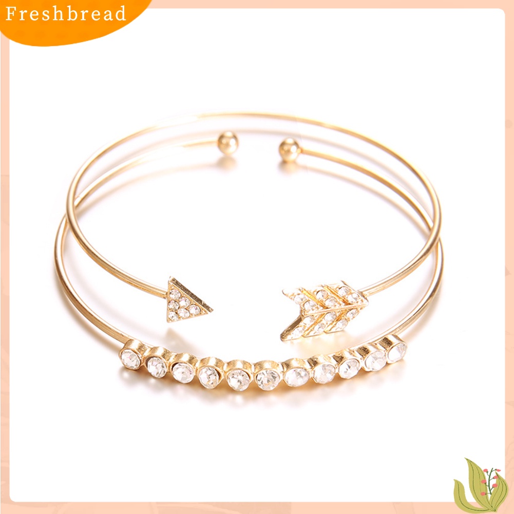 &lt; Freshbread &gt; 2Pcs/Set Mode Lingkaran Panah Berlian Imitasi Terbuka Bangle Gelang Wanita Perhiasan