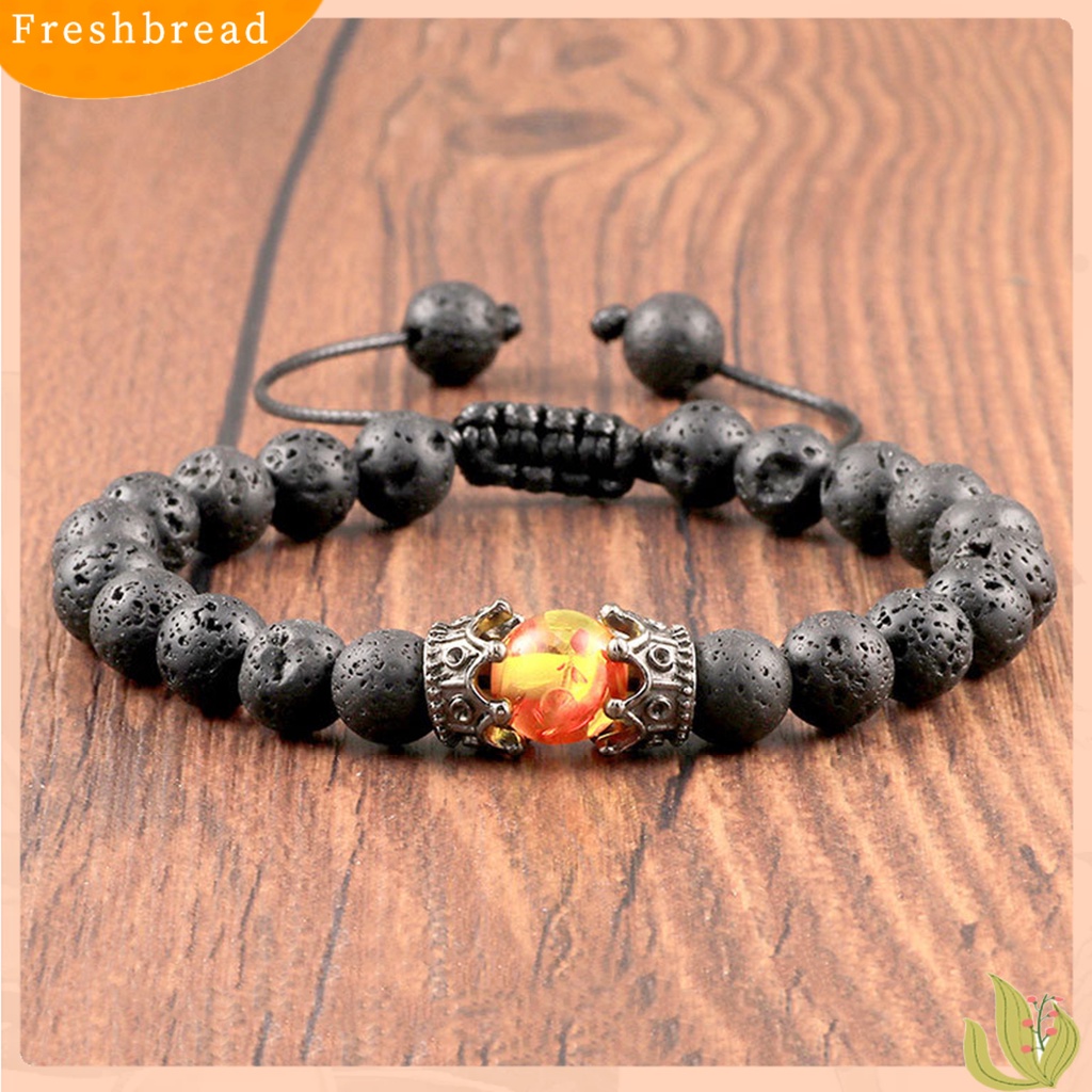 &lt; Freshbread &gt; Adjustable Permukaan Halus Pria Gelang Batu Mahkota Pesona Braided Wristband Perhiasan Aksesori