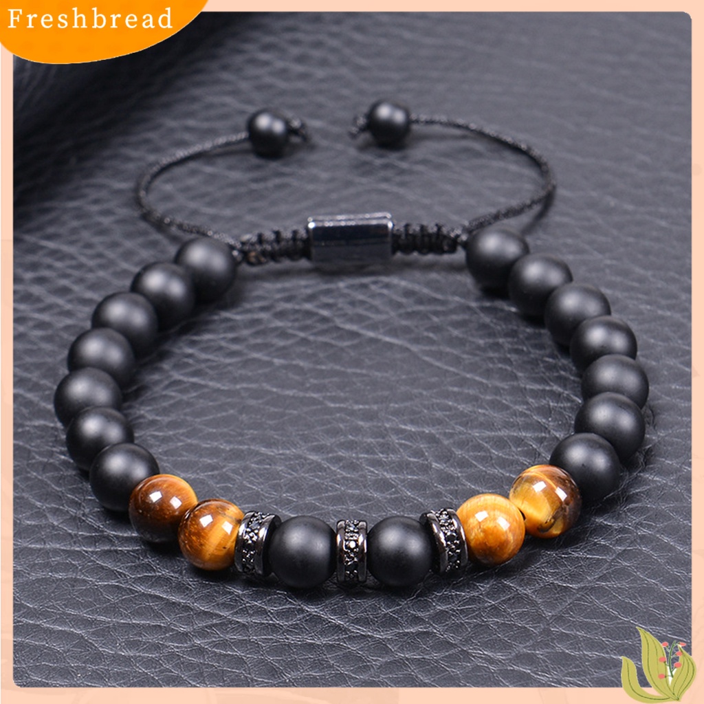 &lt; Freshbread &gt; Pria Gelang Handmade Tali Dikepang Vintage Adjustable Serut Hias Aksesori Tiger Eye Men Bracelet Aksesori Pakaian