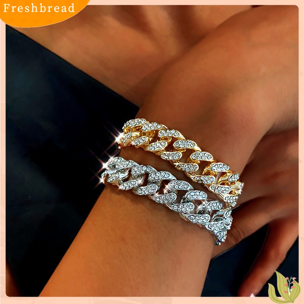 &lt; Freshbread &gt; Fashion Wanita Berlian Imitasi Bertatahkan Kuba Link Rantai Gelang Perhiasan Hadiah