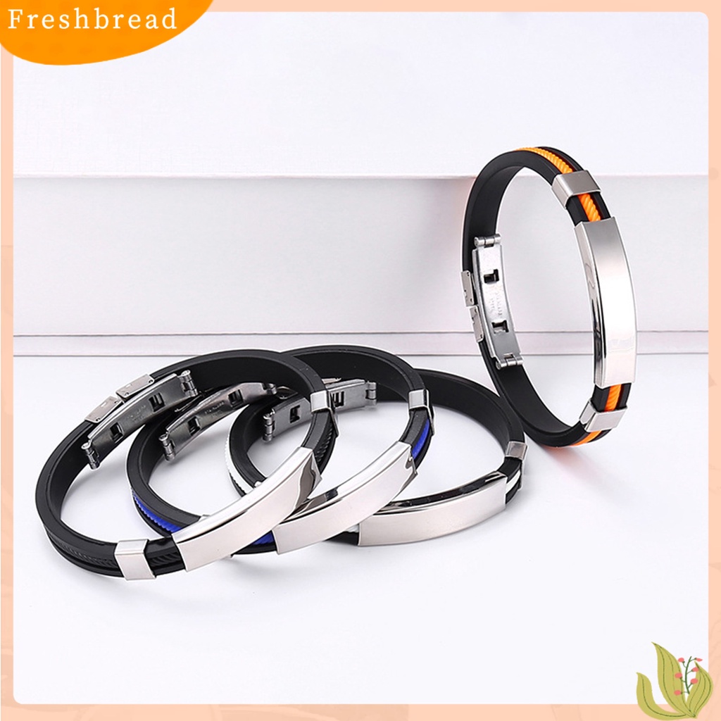 &lt; Freshbread &gt; Pria Gelang Silikon Elastis Adjustable Gesper Minimalis Poles Hias Dekorasi Bebas Alergi Trendi Pria Gelang Stainless Steel Aksesori Perhiasan