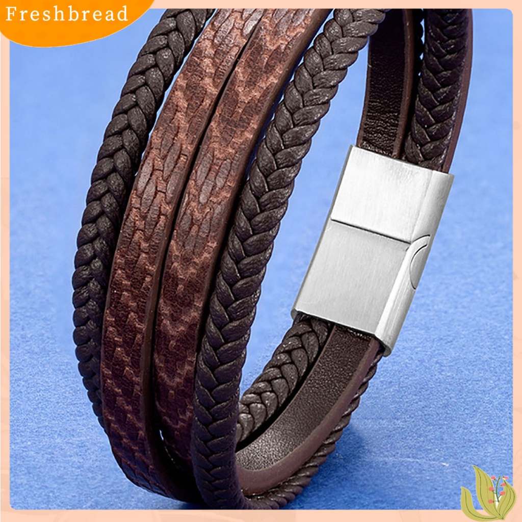 &lt; Freshbread &gt; Pria Gelang Vintage ic Gesper Anyaman Buatan Tangan Geometris Hias Hadiah Multilayer Bungkus Perhiasan Bangle Pria Kulit Imitasi Untuk Kehidupan Sehari-Hari