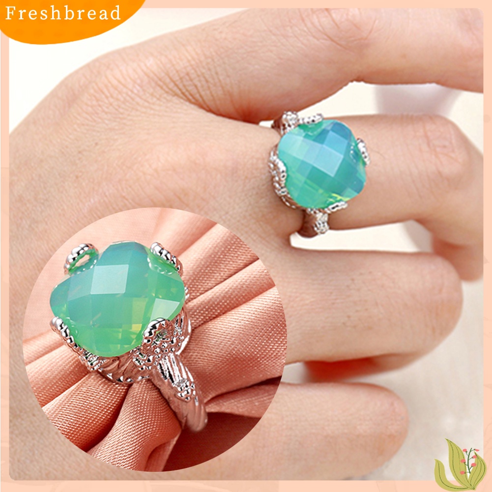 &lt; Freshbread &gt; Green Opal Wanita Perhiasan Pesta Pernikahan Cincin Lapis Perak Ukuran6 /7X8 /9 /10